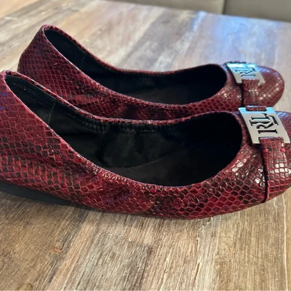 Ralph Lauren RLL Burgundy / Red Snakeskin Ballet Flat Slip On Shoe, Size 8.5 B - Picture 7 of 13